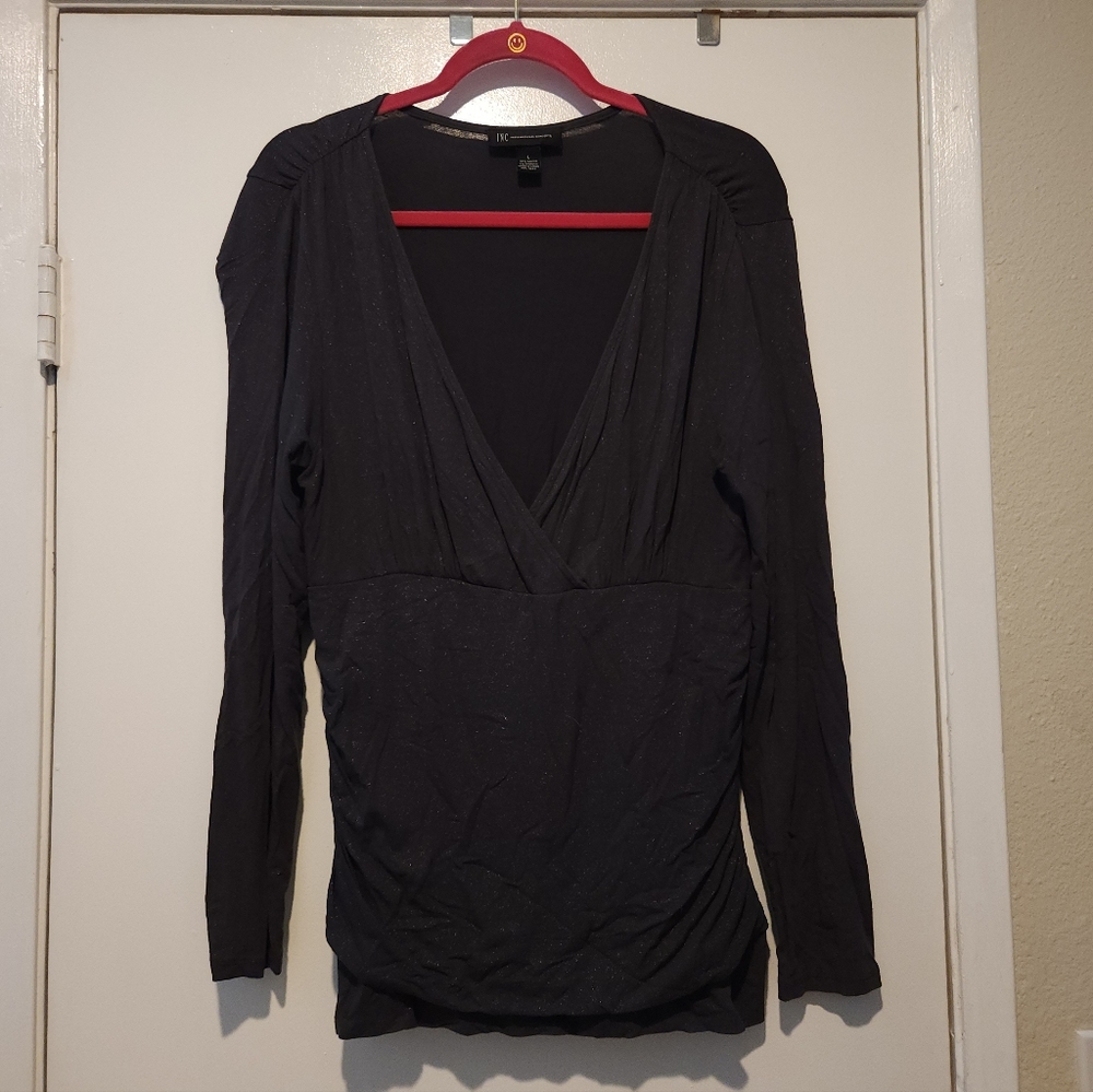 INC Internatonal Charcoal V-Neck Long Sleeve Blouse
